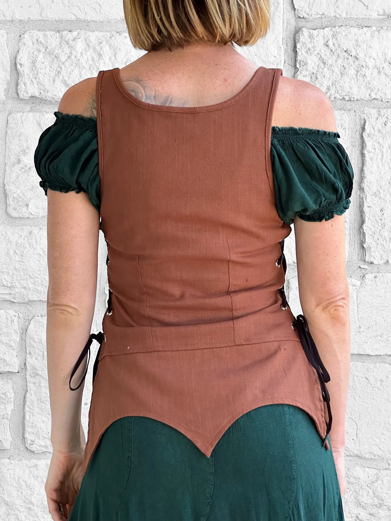 'Long Petal Vest' Viking Bodice - Brown