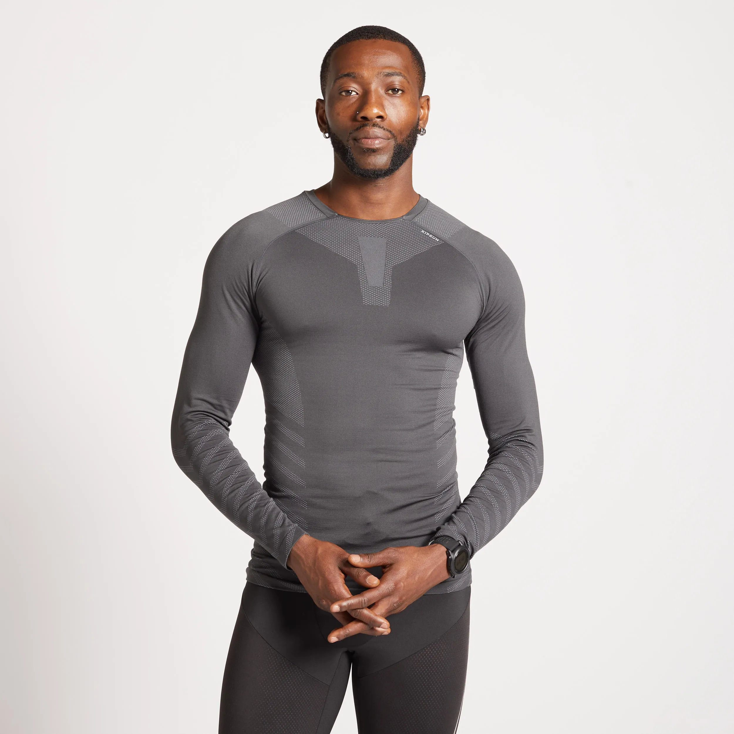 Long Sleeve Running T-Shirt Breathable Winter Kiprun Skincare Men's Gray charcoal grey/asphalt gray