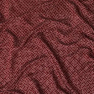 Maroon Synthetic blended  cotton fabric with beige, brick red and pale brown print in geometric design-D16737