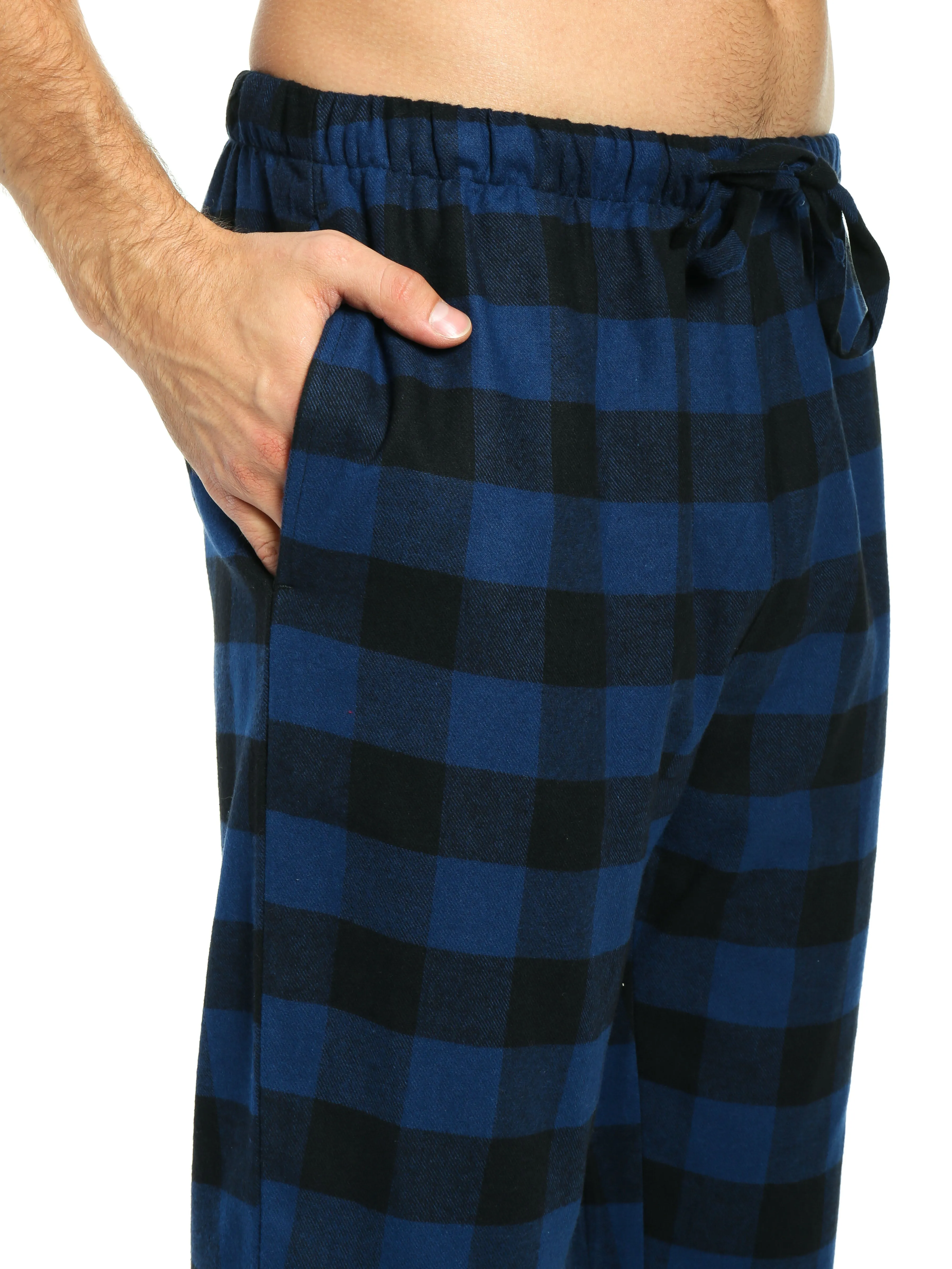 Mens 100% Cotton Flannel Jogger Lounge Pants - Gingham Checks - Black-Blue