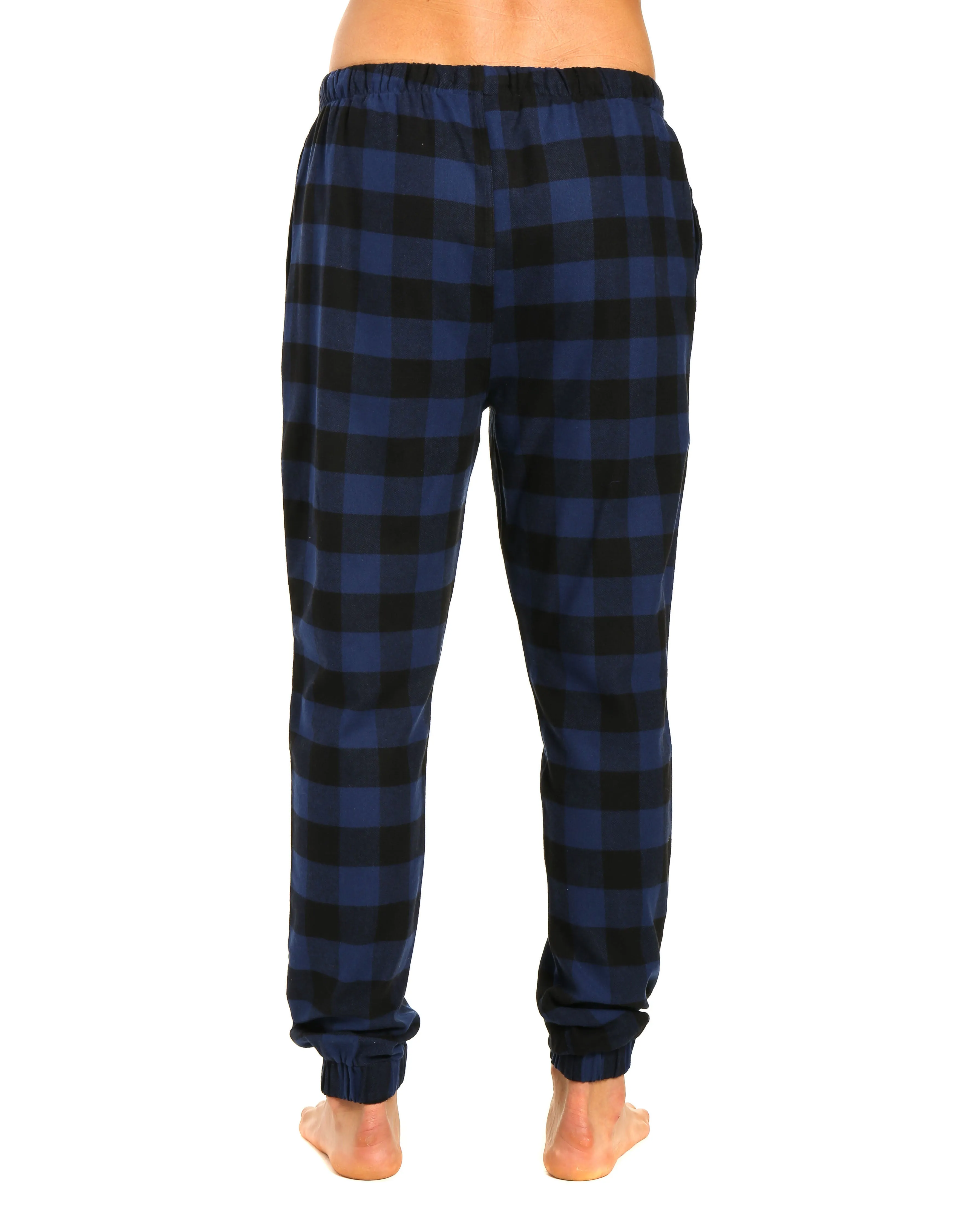 Mens 100% Cotton Flannel Jogger Lounge Pants - Gingham Checks - Black-Blue