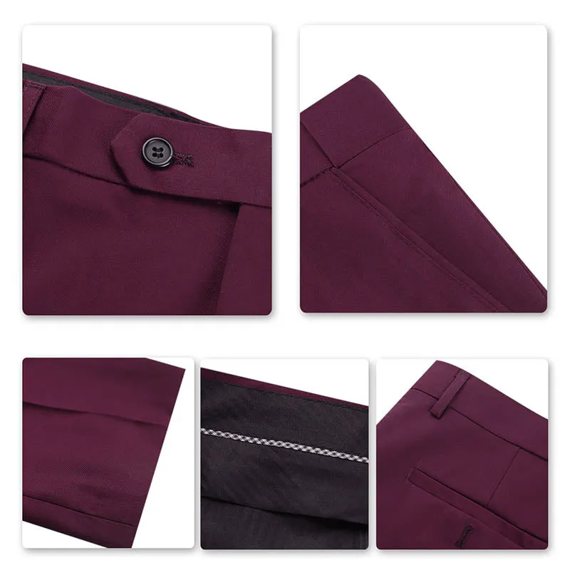 Men's Classic Slim Fit Stretch Flat Front Slacks Dress Pants Dark Red