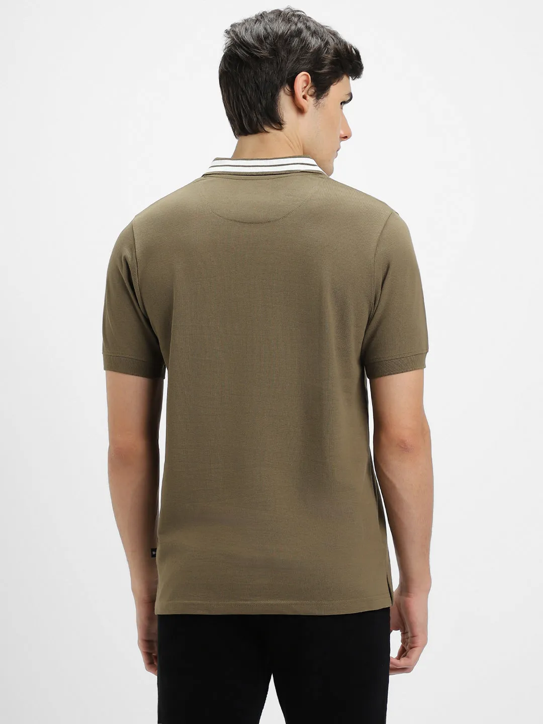 Men's Olive Polo Collar Regular Fit Cotton T-shirt