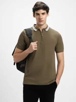 Men's Olive Polo Collar Regular Fit Cotton T-shirt