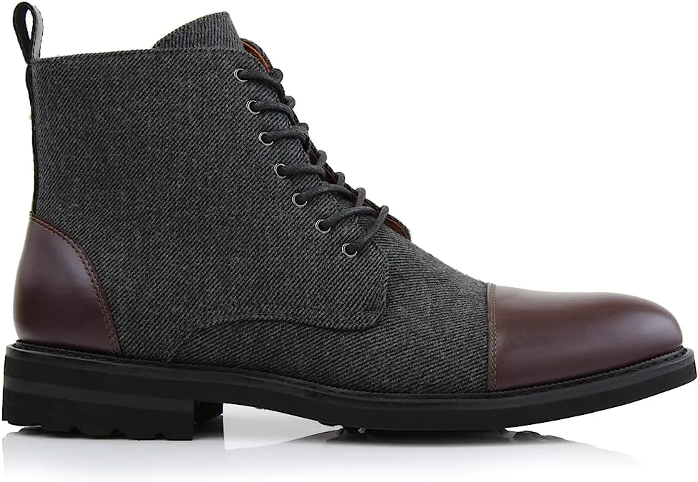 Merlot&Wool Woolen and Leather Lace-up Fashion Chukka Boots with Zipper Closure