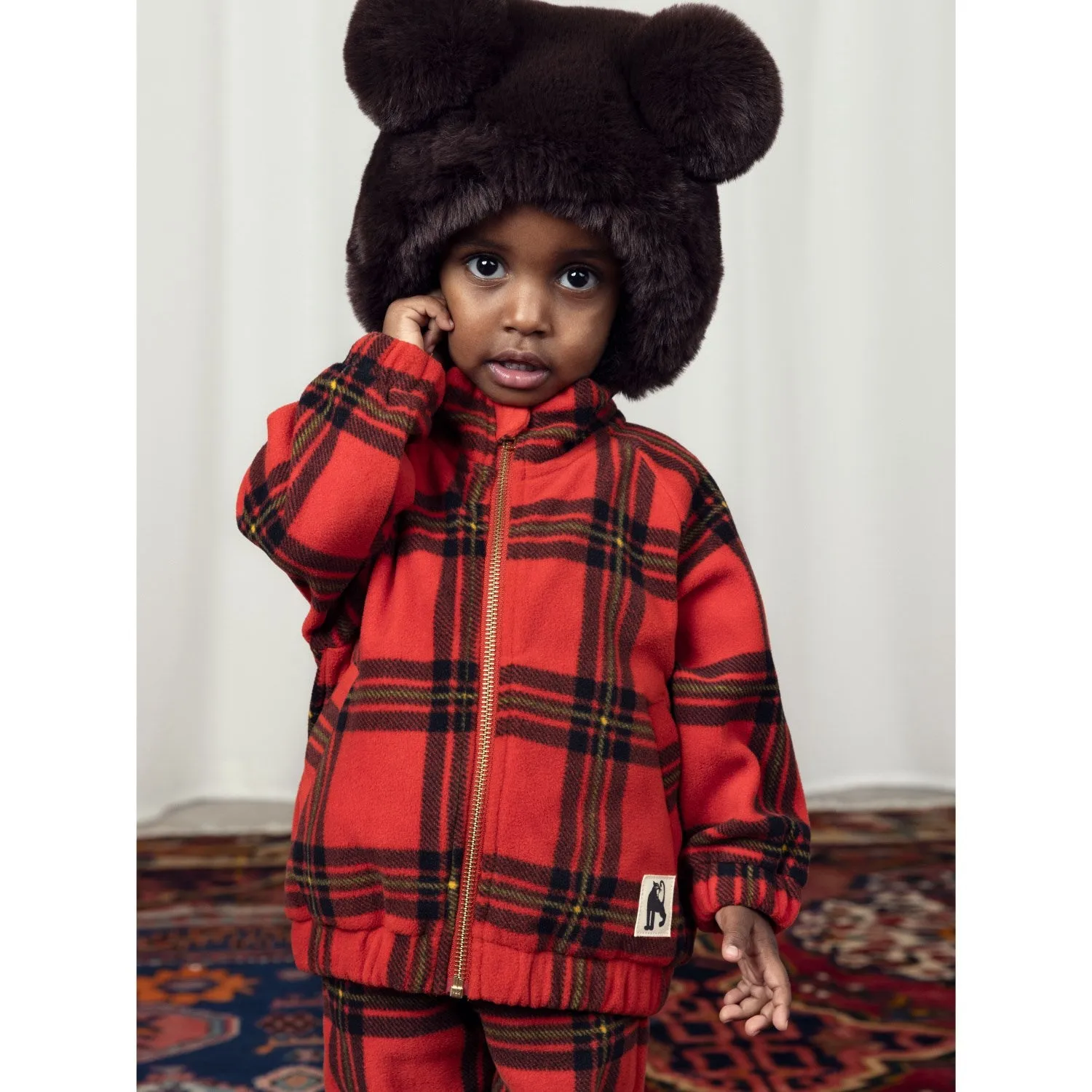 Mini Rodini Red Check Aop Fleece Jacket