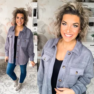 Morning Snuggles Button Down Shacket - Charcoal