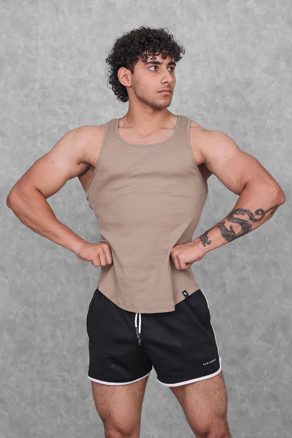 Muscle-Up Ribbed Tank - Beige