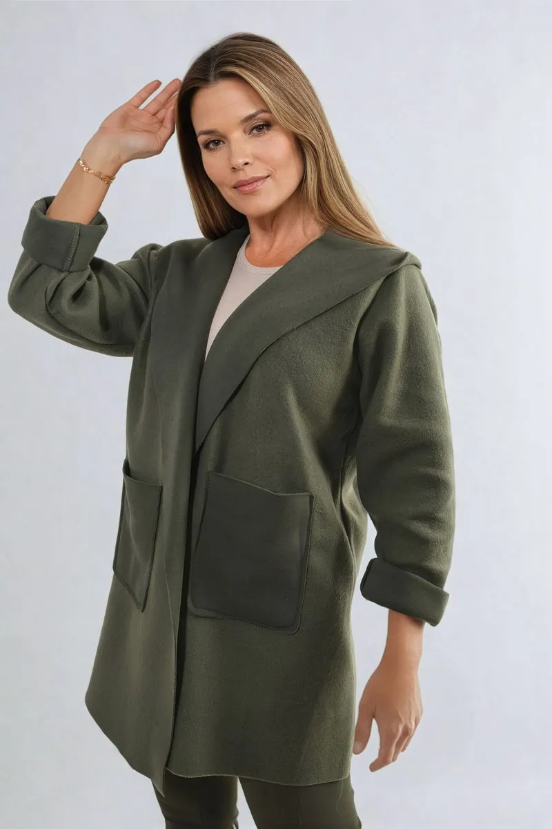 Open Front Folded Sleeve Jacket with Pockets