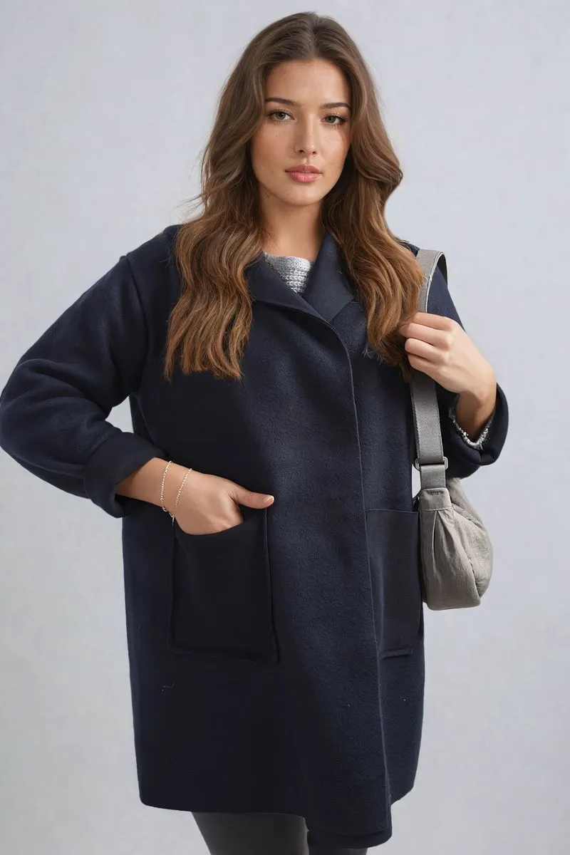 Open Front Folded Sleeve Jacket with Pockets