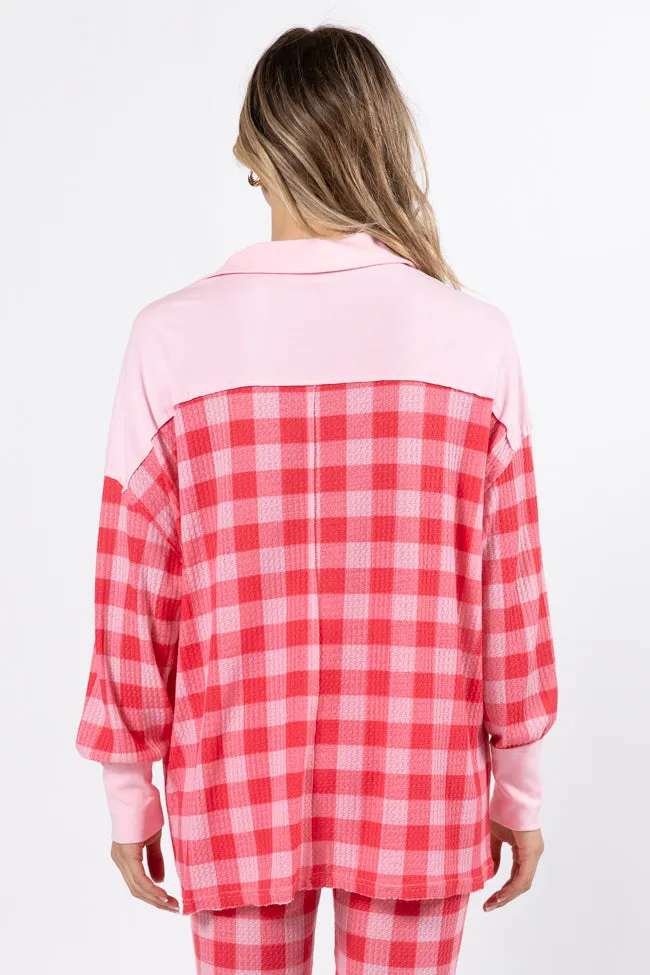 Outshine The Rest Thermal Pink & Red Plaid Lounge Pullover FINAL SALE