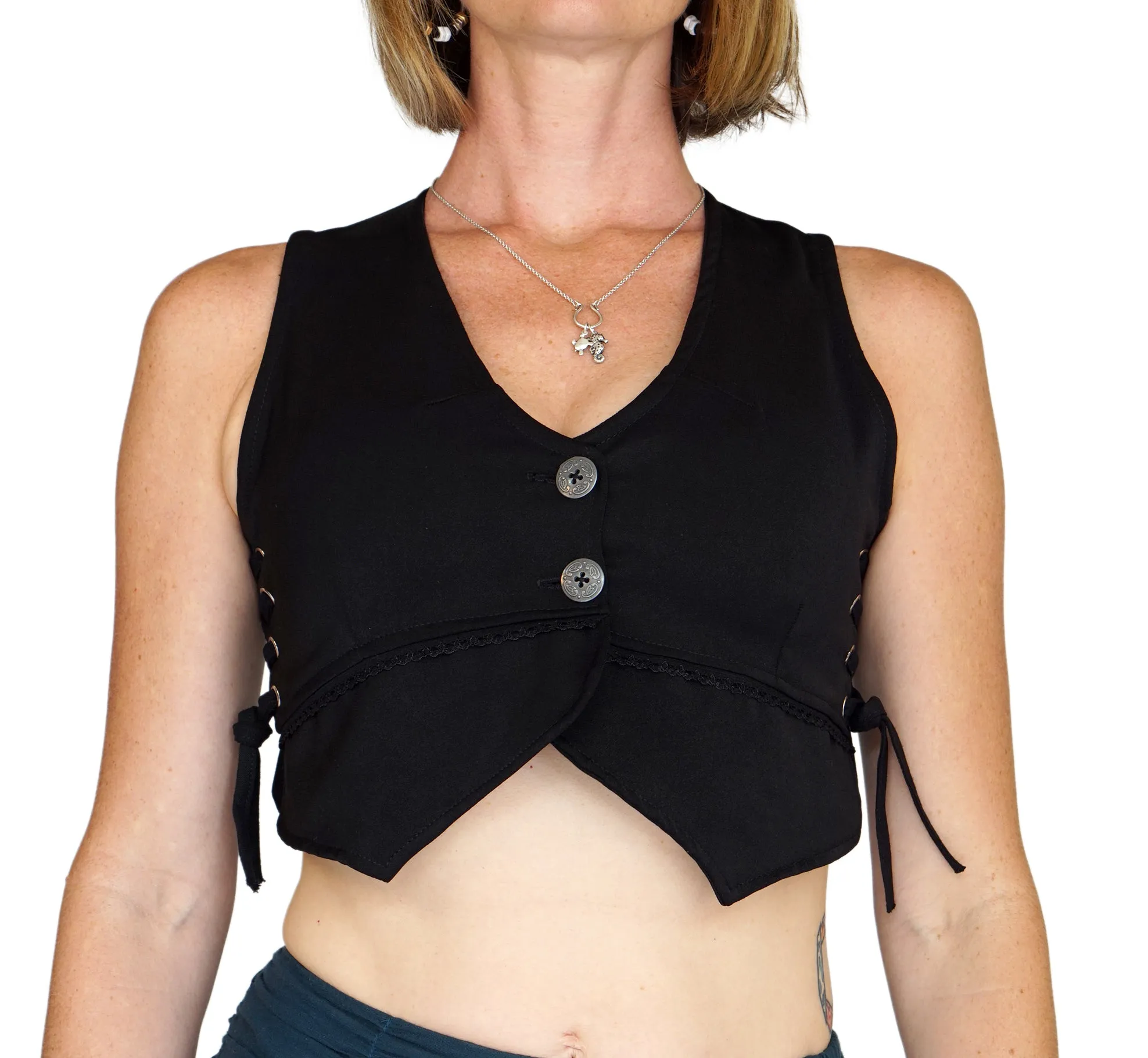 'Petal Vest' Boho Festival Bodice - Black