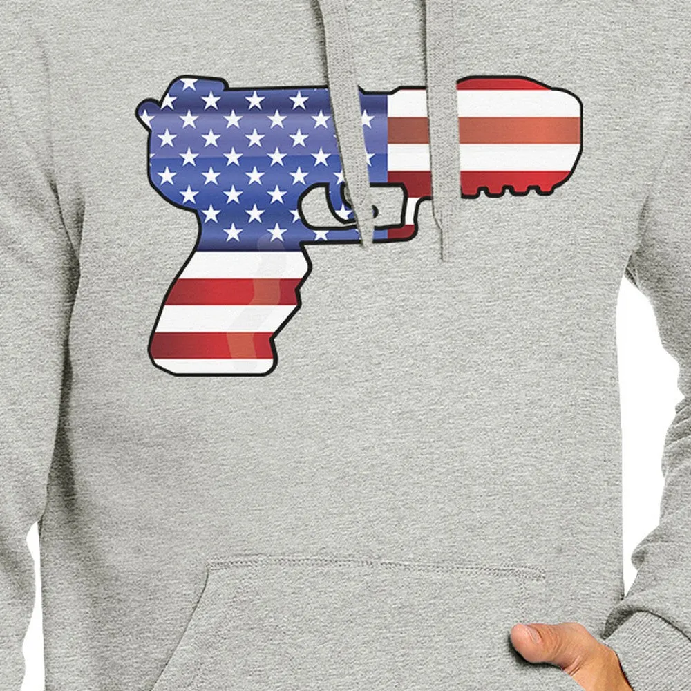 Pistol American Flag Unisex Grey Hoodie Gifts For Gun Supporters