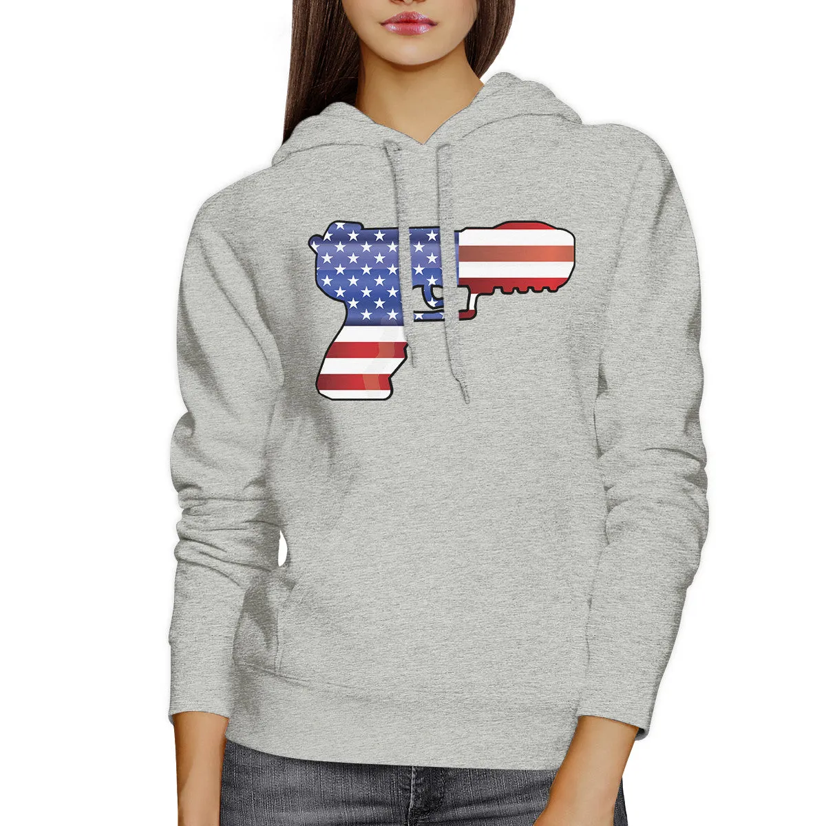 Pistol American Flag Unisex Grey Hoodie Gifts For Gun Supporters