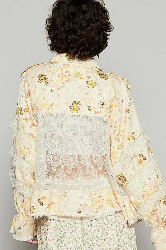 POL Lace Patch Flounce Sleeve Jacket