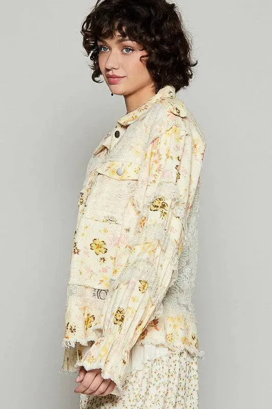 POL Lace Patch Flounce Sleeve Jacket