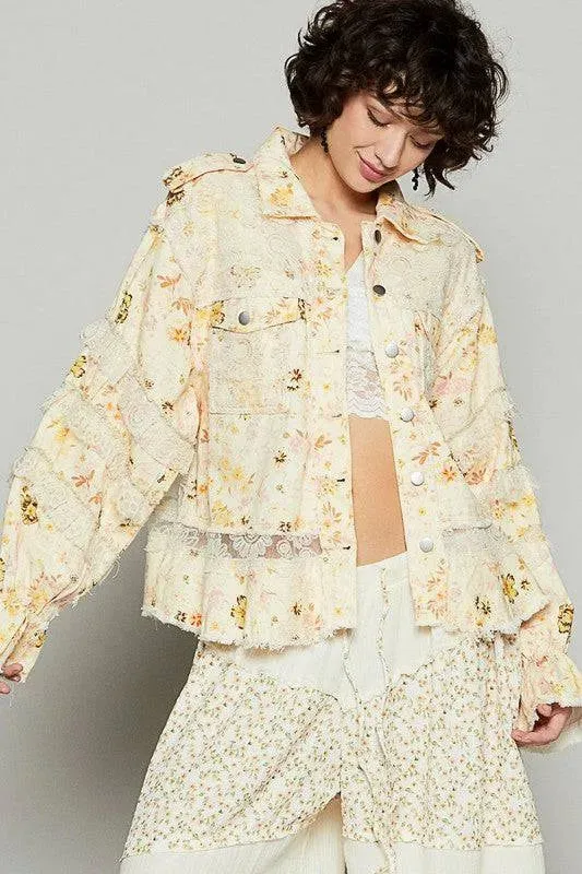 POL Lace Patch Flounce Sleeve Jacket