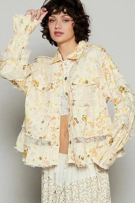 POL Lace Patch Flounce Sleeve Jacket