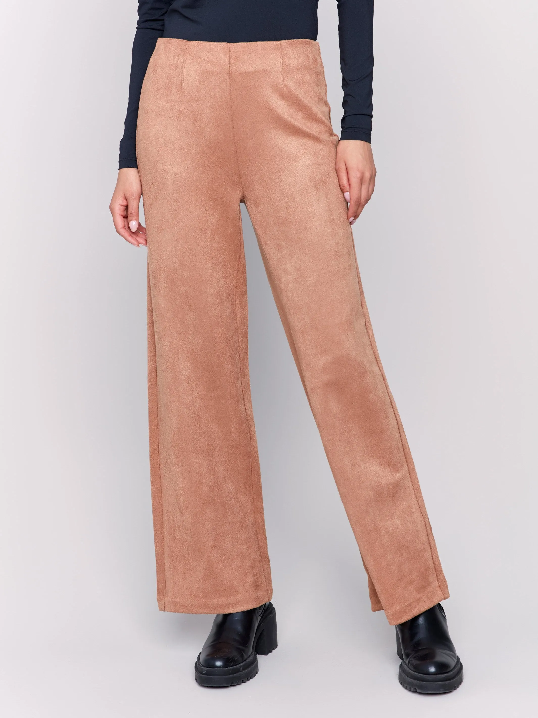 Pull-On Faux Suede Flare Pants - Truffle