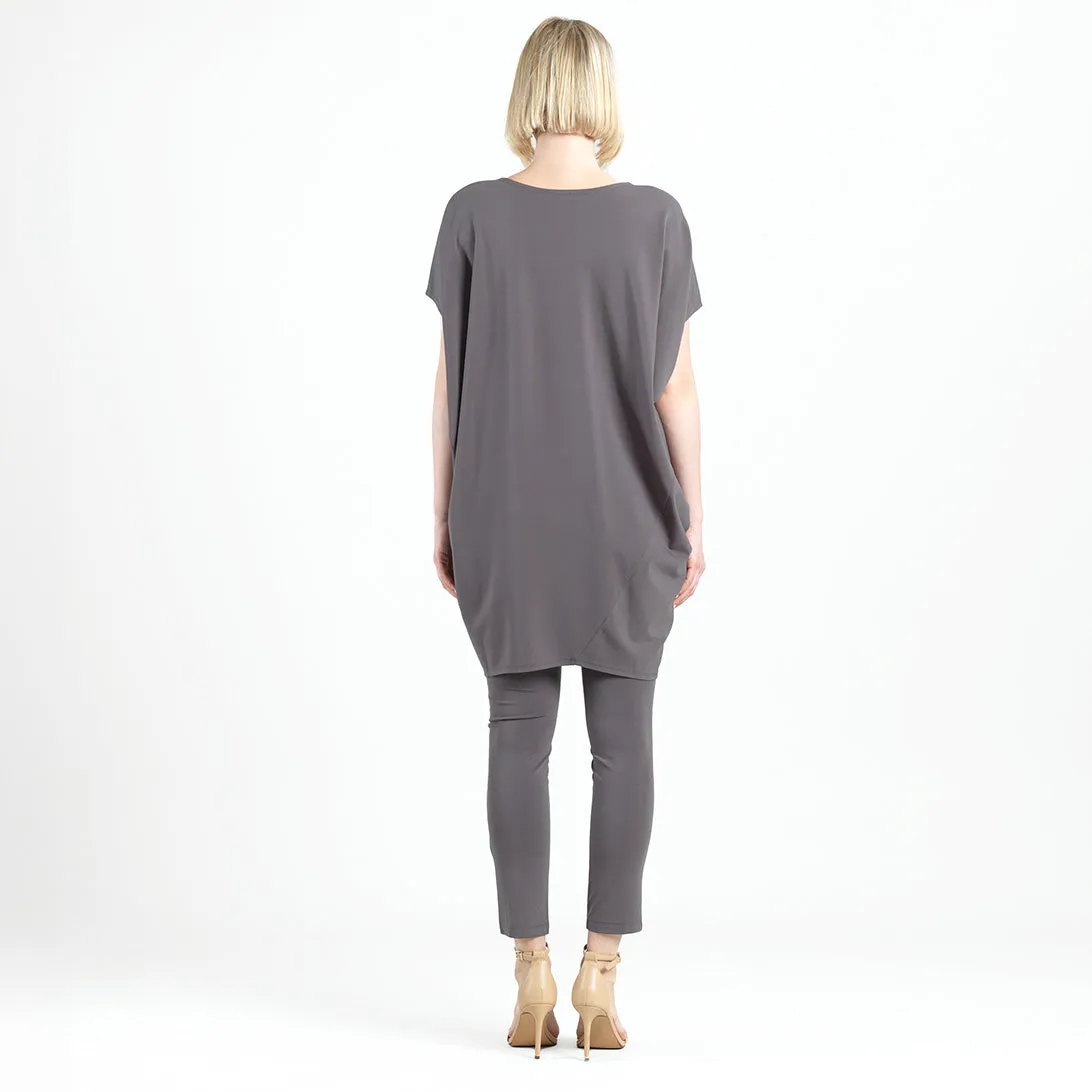 Rayon-Ponte Knit - Architectural Tunic Pocket Dress - Mocha