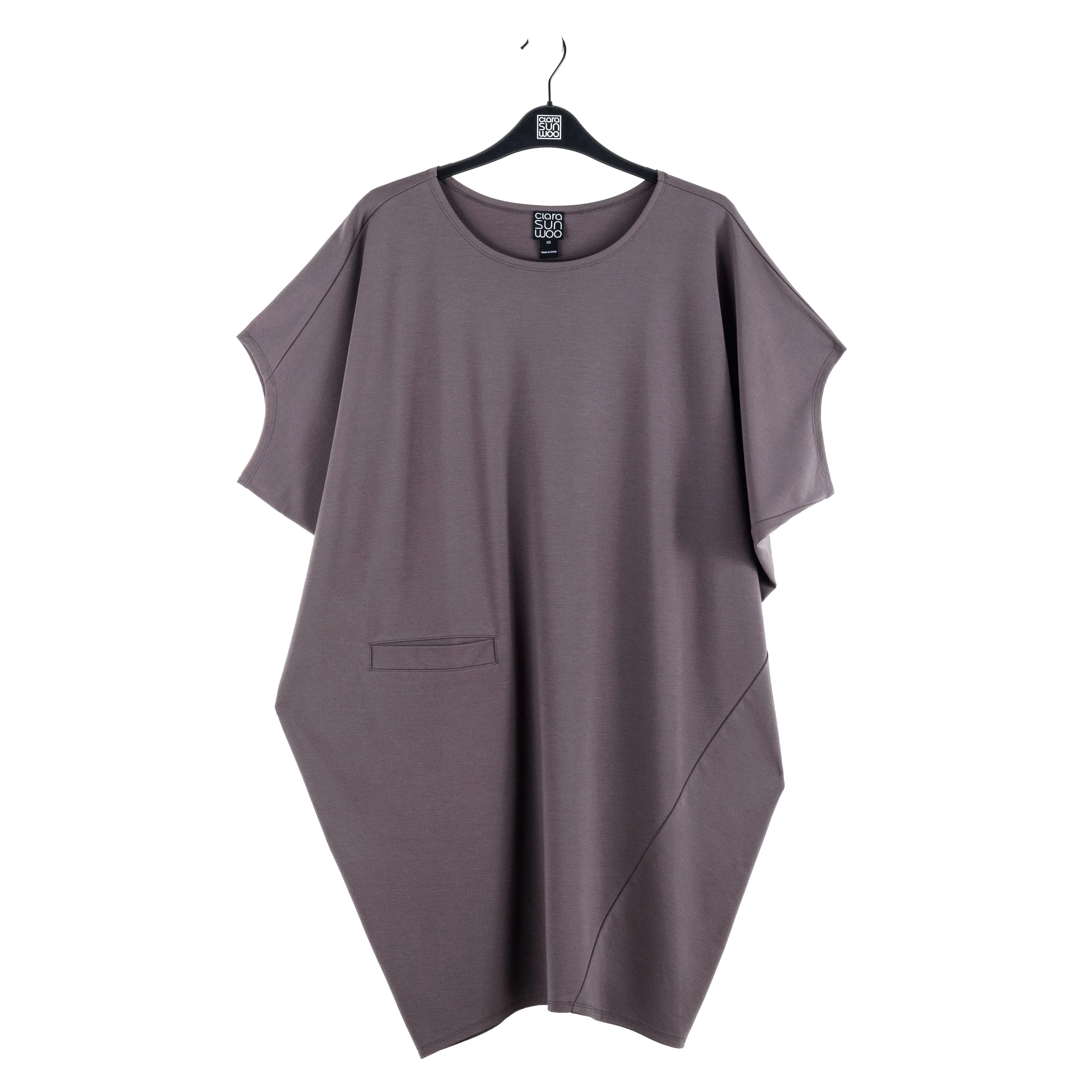 Rayon-Ponte Knit - Architectural Tunic Pocket Dress - Mocha