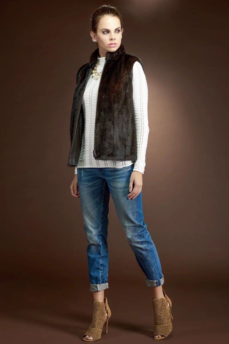 Reversible to Leather Mink Zipper Fur Vest