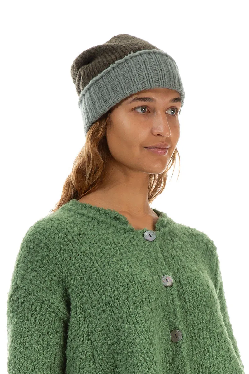 Ribbed Dual Khaki Wool Beanie Hat