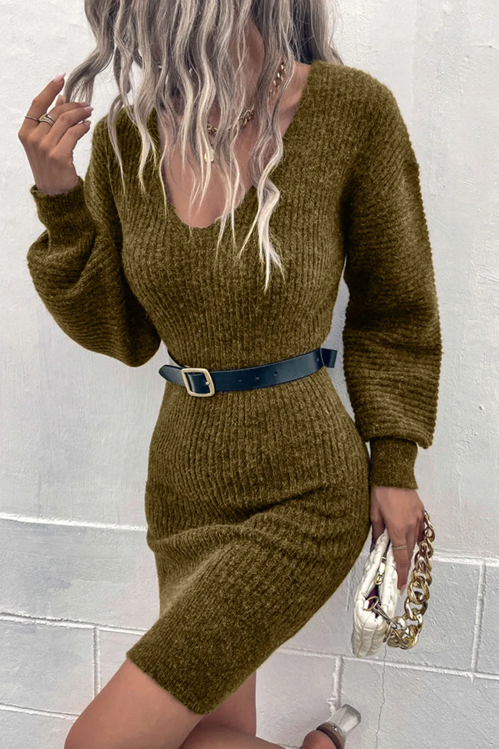 Ribbed Long Sleeve Sweater Dress