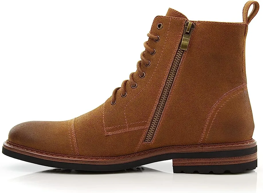 Toffee&Suede Woolen and Leather Lace-up Fashion Chukka Boots with Zipper Closure