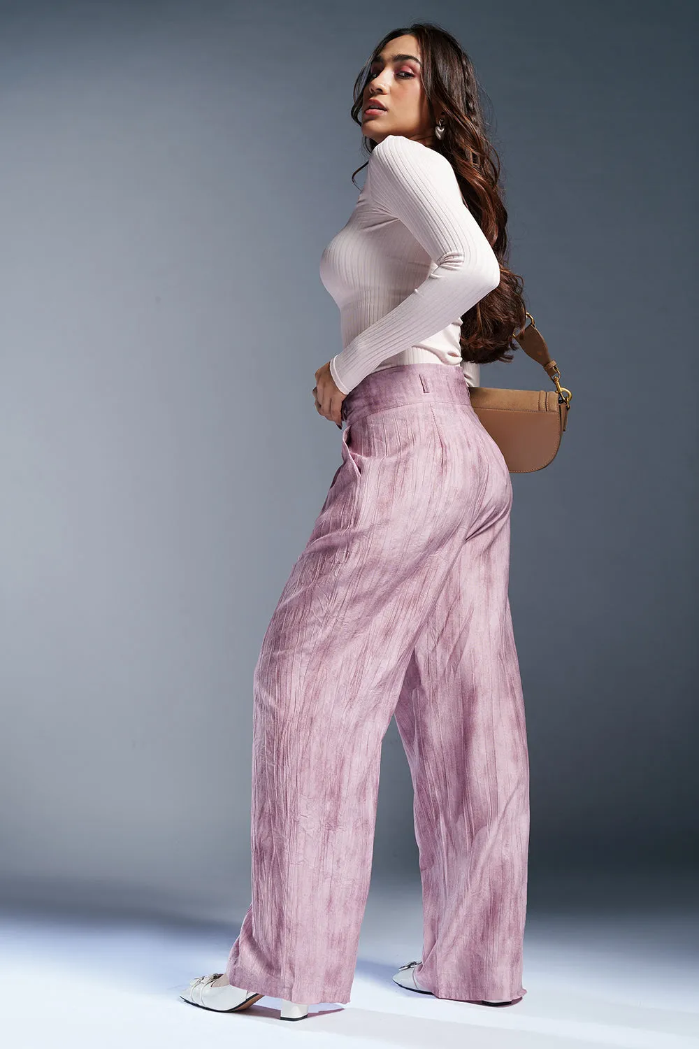 Tranquil Pink Sheer Double Button Korean Pants