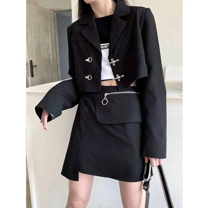 Trendy Blazer Women Short Niche Skirt Sets Outerwear