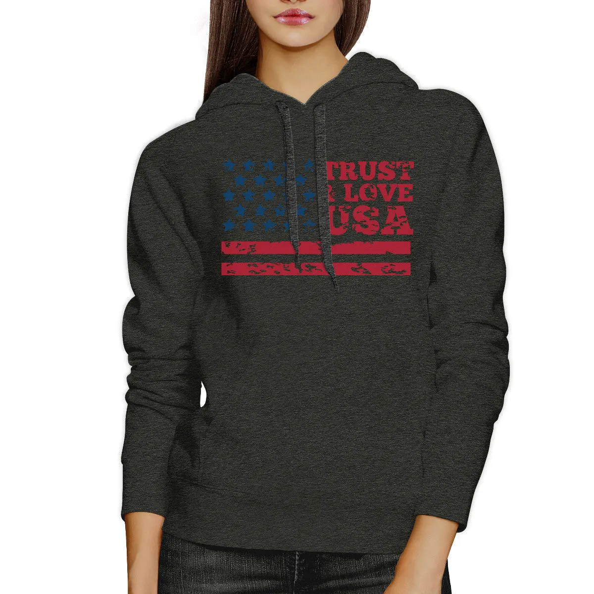 Trust Love USA Unisex Dark Gray Hoodie Crewneck Pullover Fleece Top