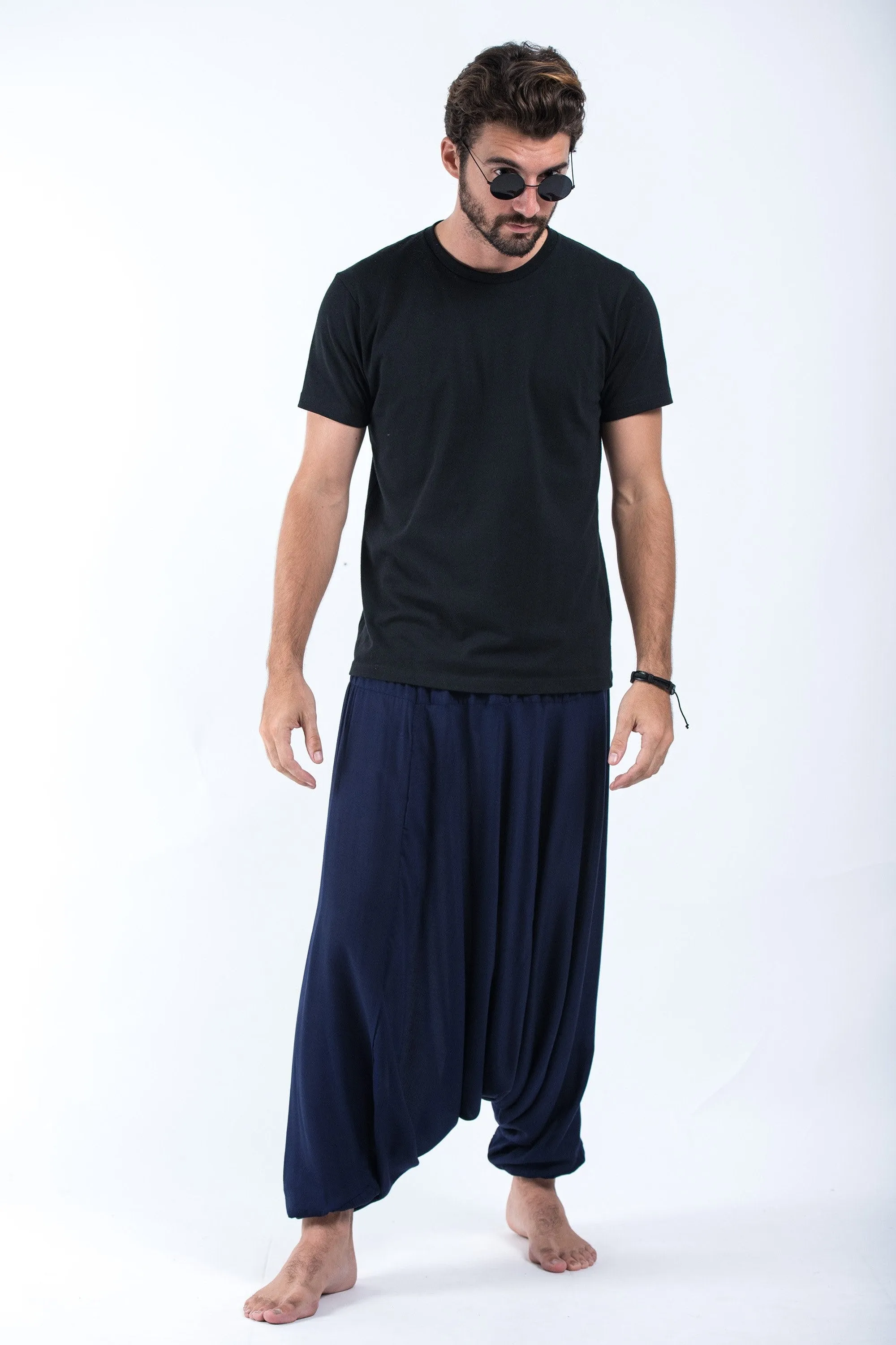 Unisex Solid Color Drop Crotch Drop Crotch Jumpsuit Harem Pants in Blue