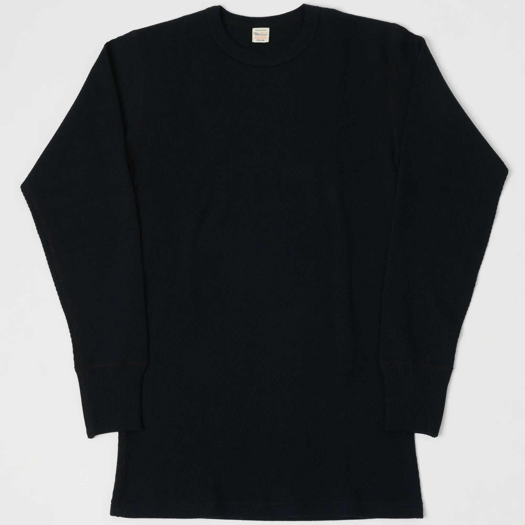 Warehouse & Co 5903 LS Waffle Knit Crew Neck Tee - Black