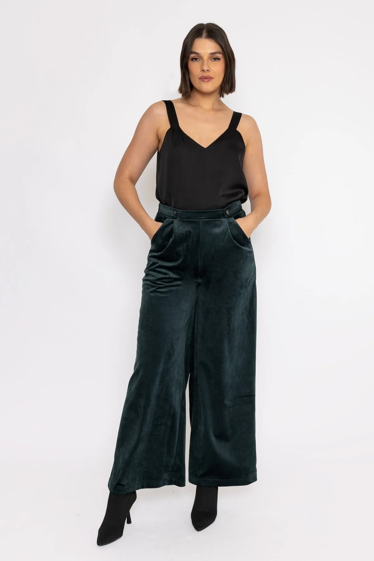 Wide Leg Velvet Pant in Teal