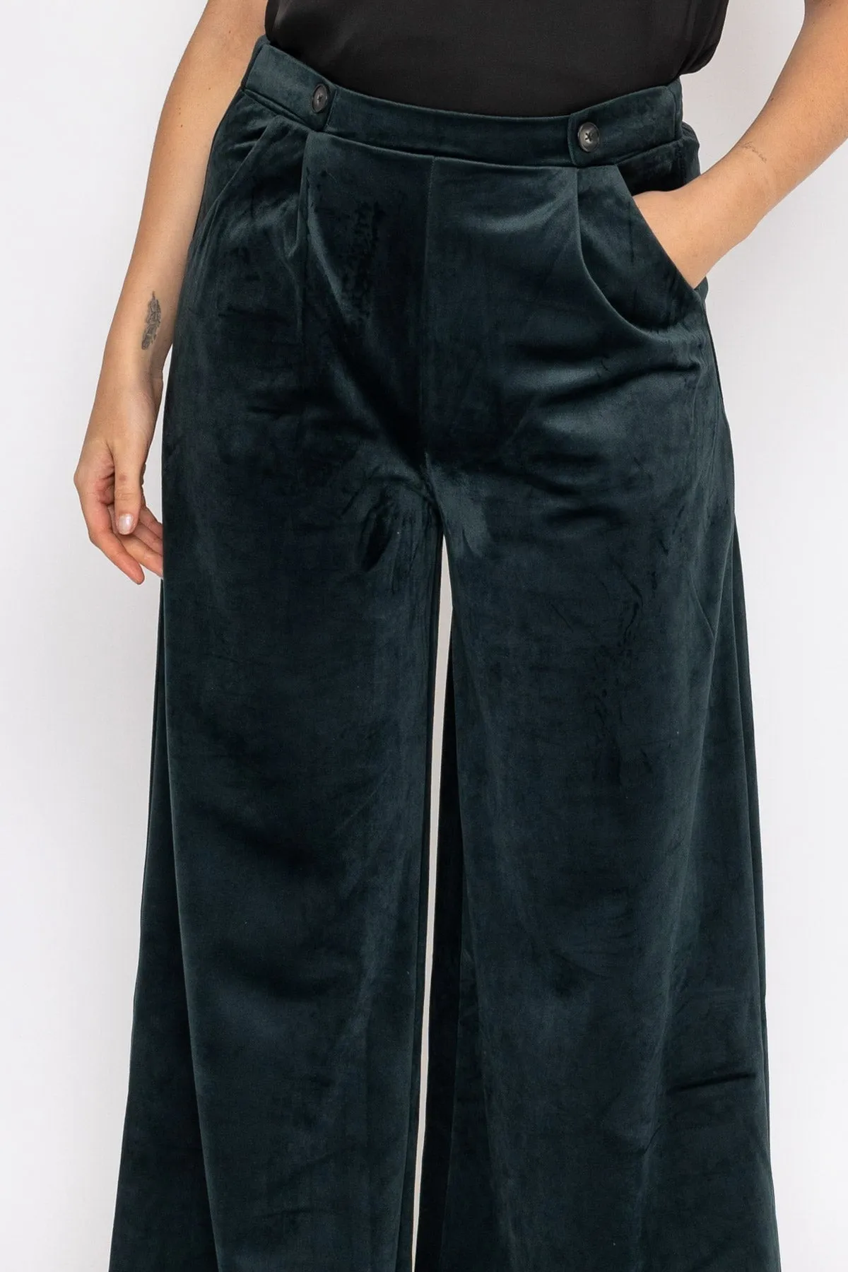 Wide Leg Velvet Pant in Teal