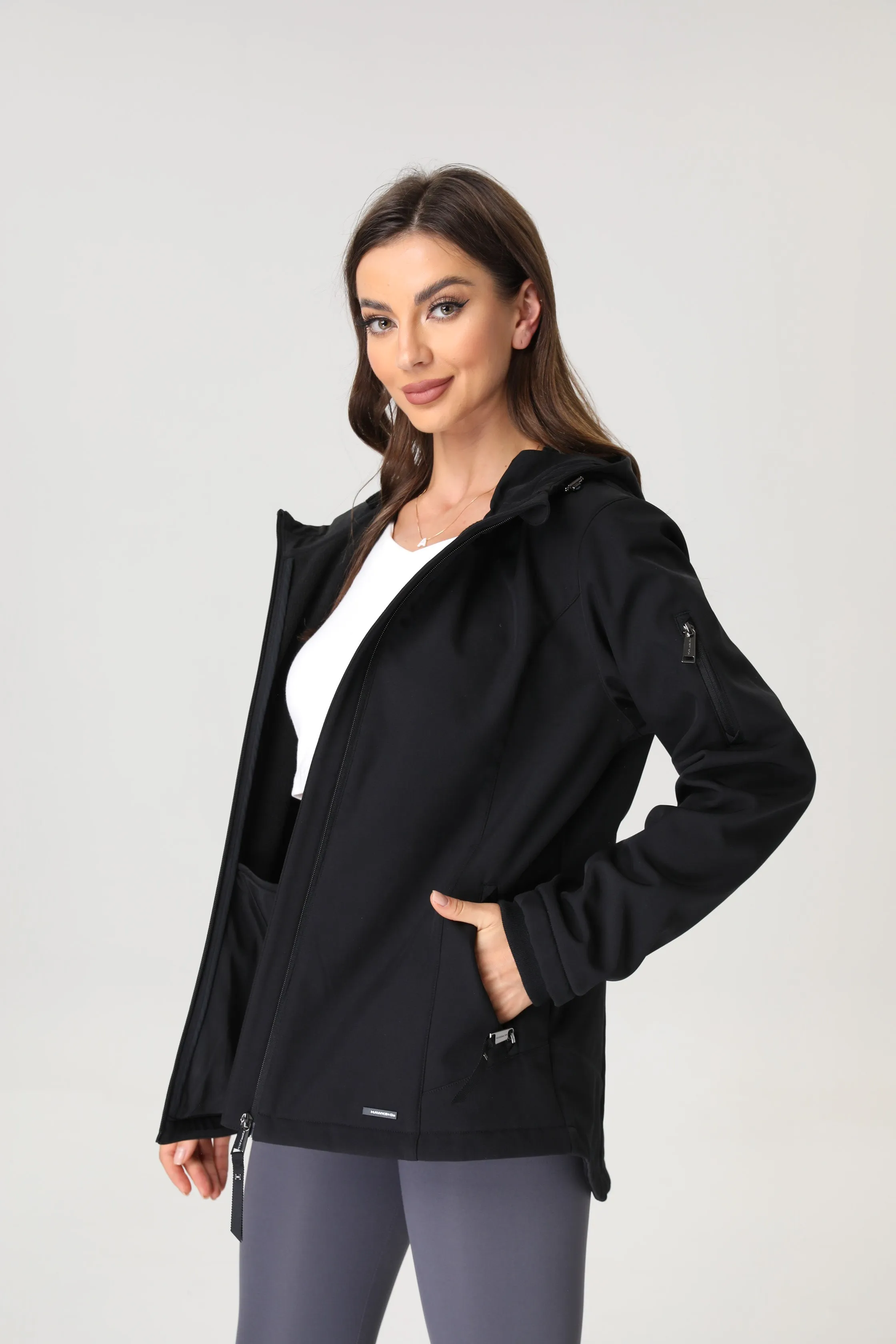 Women's Hooded Softshell Jacket with Side Arm Pocket